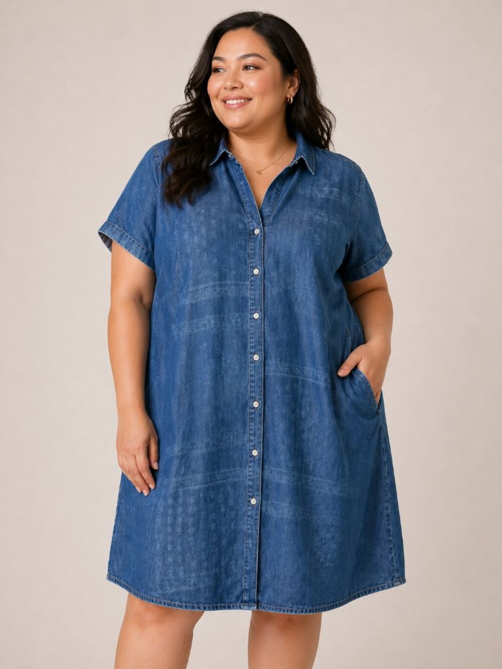 J.Jill Denim 2X Tencel Shirt Dress Blue Button Front Pockets NWT Casual Midi